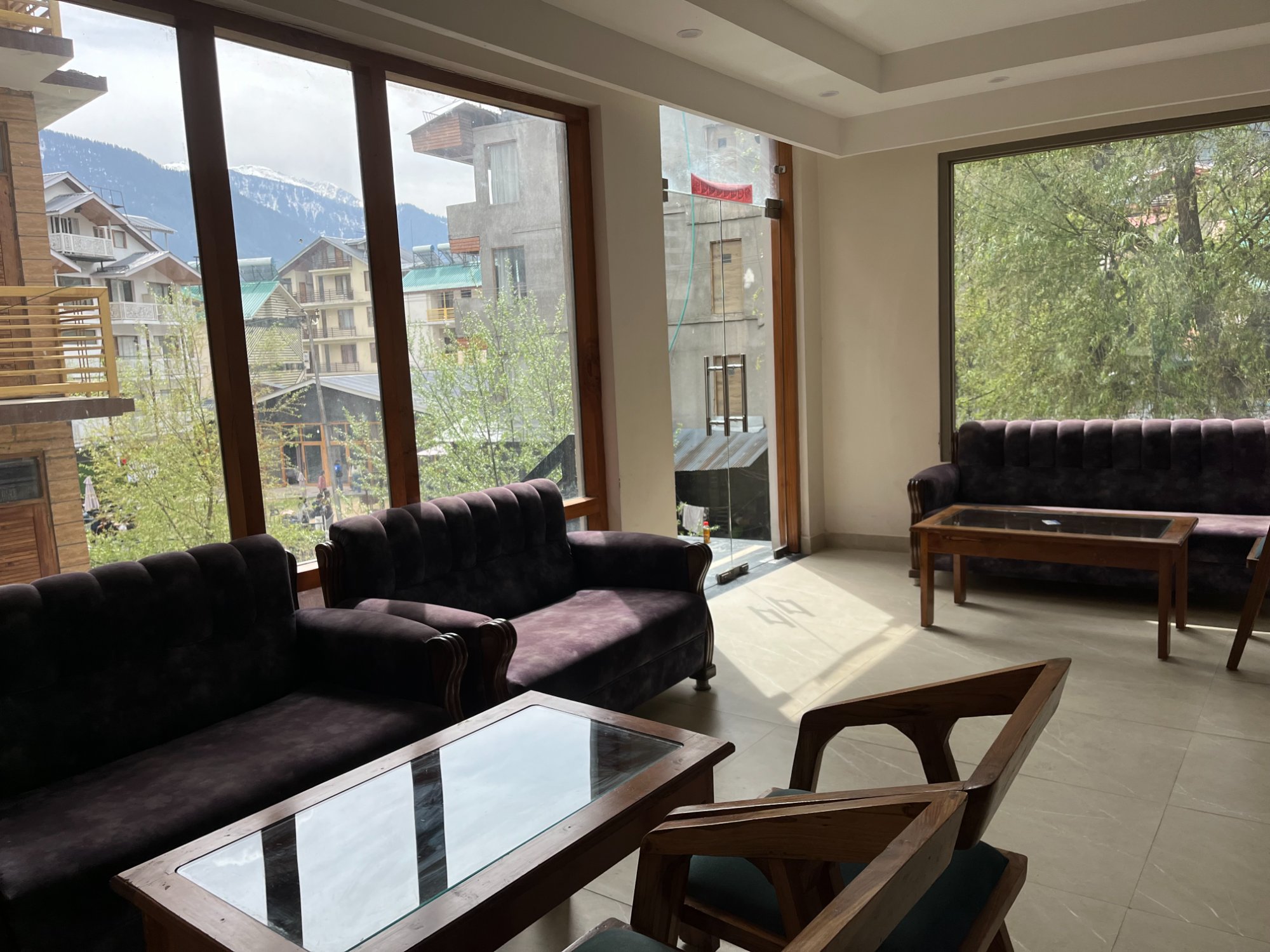 Lounge with panoramic mountain views